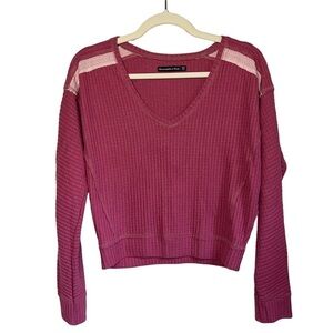 Abercrombie & Fitch Waffle Knit V-Neck Long Sleeve Pink Top Size XS